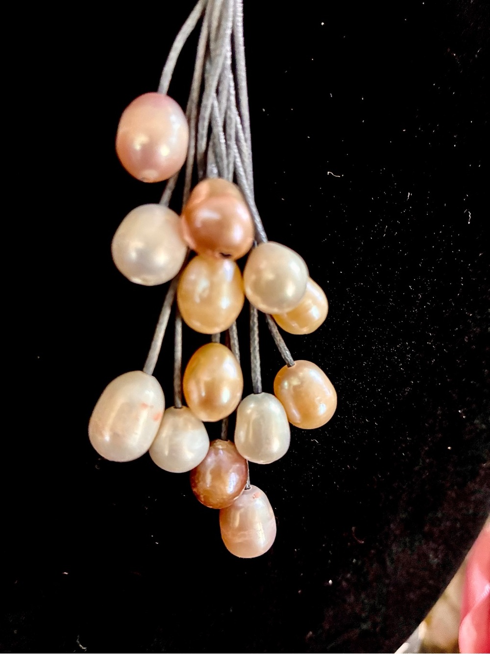 NOS, GENUINE Freshwater champagne and white pearl cluster.